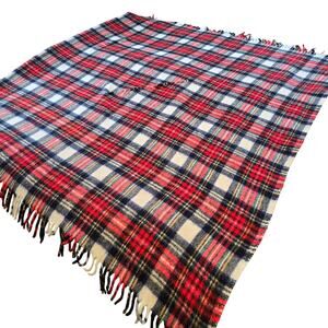 Vintage Stadium Blanket Poncho Red White Blue Plaid Zipper 52X61 Classic 60s 70s